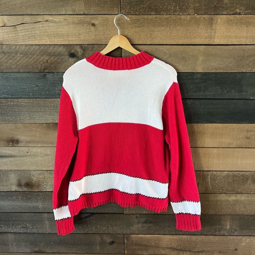Vintage Liz Claiborne Lizsport Red White Patchwork Knit Sweater Cotton L - Picture 9 of 9